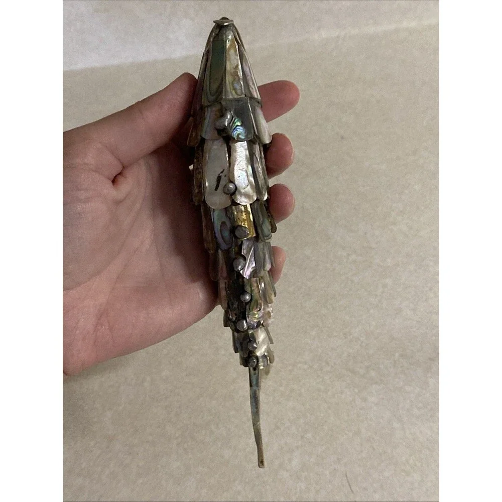 VINTAGE ARTICULATED FISH BOTTLE OPENER MOTHER OF PEARL ABALONE SHELL MEXICO
